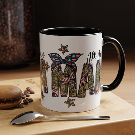 Mama Accent Coffee Mug — All American Patriotic Floral Flag Design (11/15 oz)