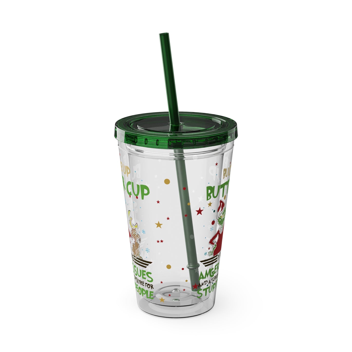 16oz Tumbler with Straw — 'Buckle Up Buttercup' Grinch Holiday Travel Cup