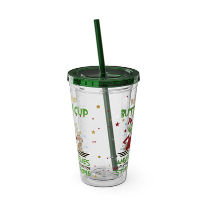 16oz Tumbler with Straw — 'Buckle Up Buttercup' Grinch Holiday Travel Cup