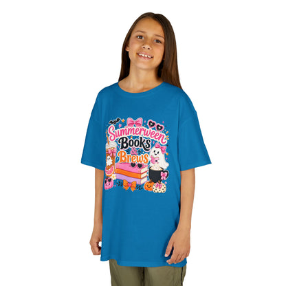 Kids Tee — "Summerween Books & Brew" Cute Halloween Reading Shirt