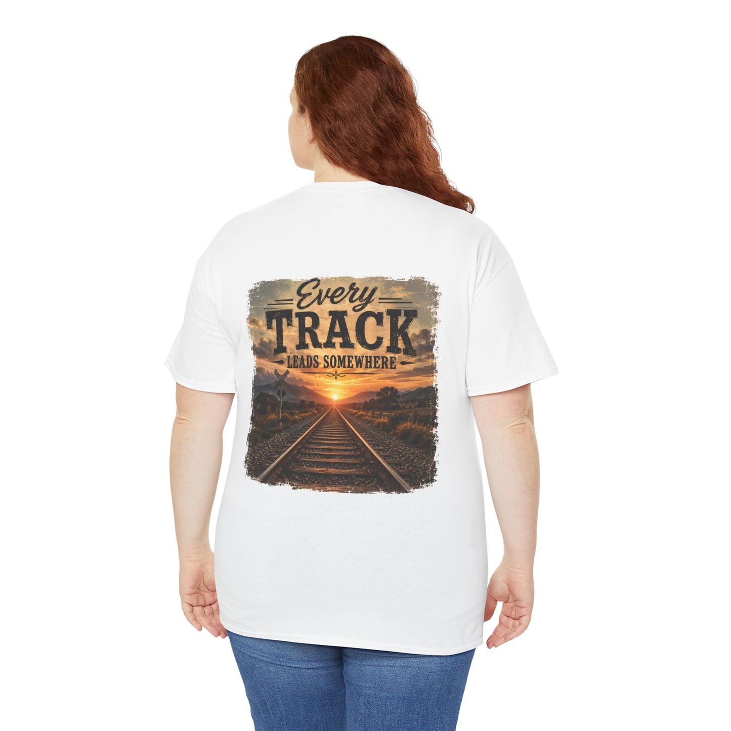 "Every Track Leads Somewhere" Sunset Railroad Graphic Tee