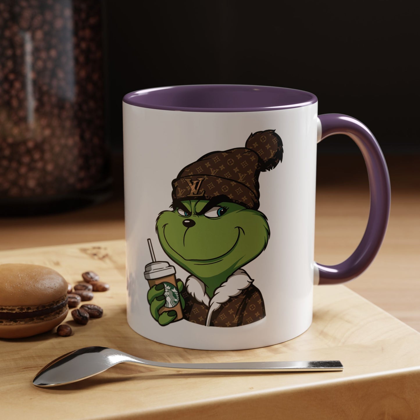 Grinch Luxury Winter Coffee Mug – Designer Beanie & Holiday Drink Cartoon (11/15oz)