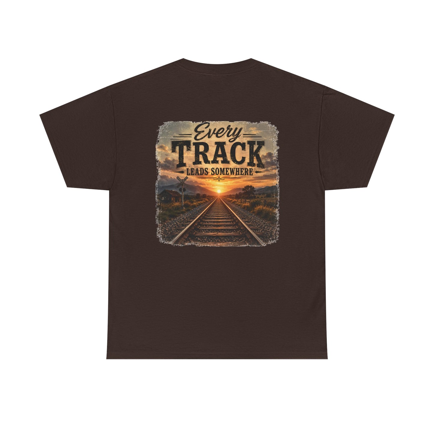 "Every Track Leads Somewhere" Sunset Railroad Graphic Tee