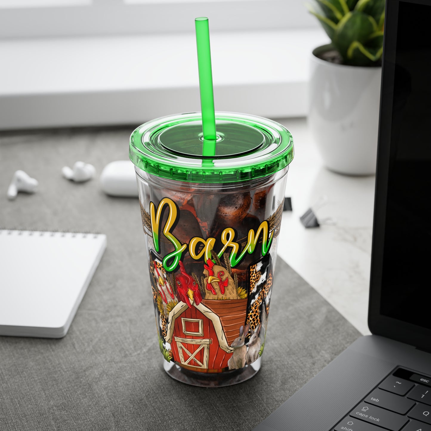 Barnyard Mama 16oz Tumbler with Straw — Leopard Print Farm Design