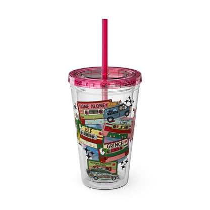 Holiday Movie Vans 16oz Tumbler with Straw – Christmas Classics Design (Home Alone, Elf, Grinch)