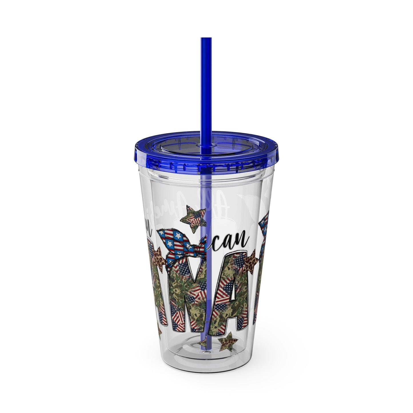 Patriotic Mama 16oz Tumbler with Straw — All American Floral Flag Design