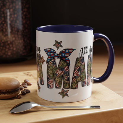 Mama Accent Coffee Mug — All American Patriotic Floral Flag Design (11/15 oz)