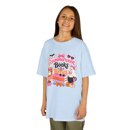 Kids Tee — "Summerween Books & Brew" Cute Halloween Reading Shirt