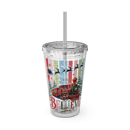 Believe Holiday Tumbler — Christmas Train 16oz Straw Cup