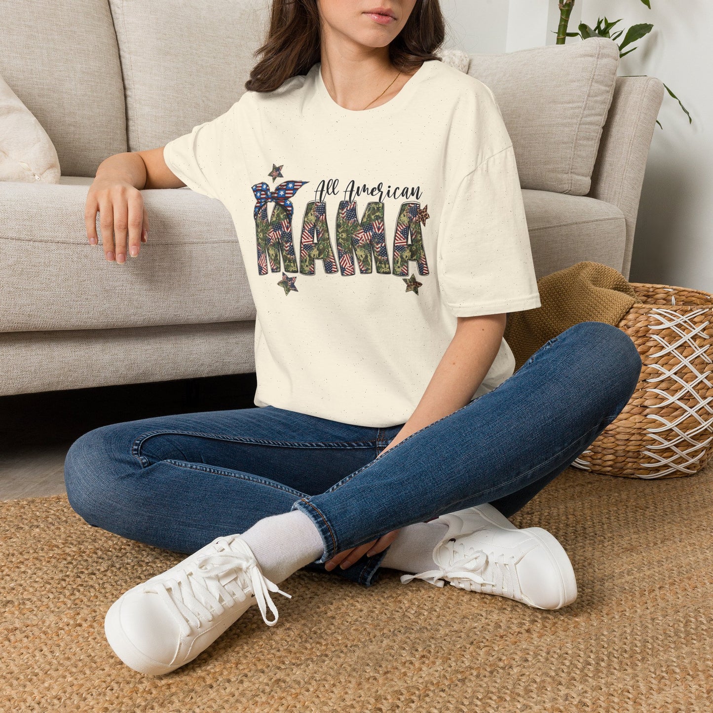 All American Mama T-Shirt — Patriotic Floral USA Mom Tee