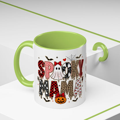Spooky Mama Accent Coffee Mug — Halloween Ghost Pumpkin 11/15oz