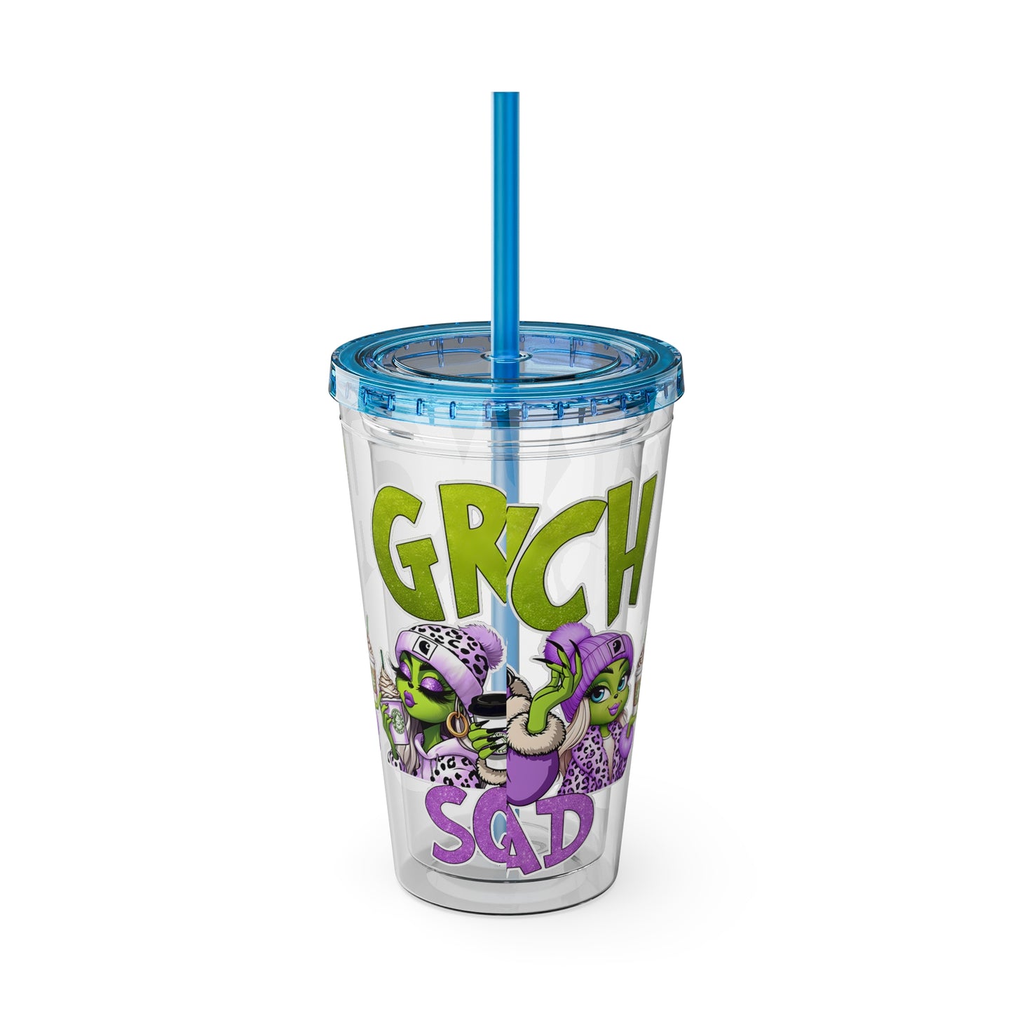 Grinch Squad 16oz Tumbler with Straw — Holiday Party Drink Cup