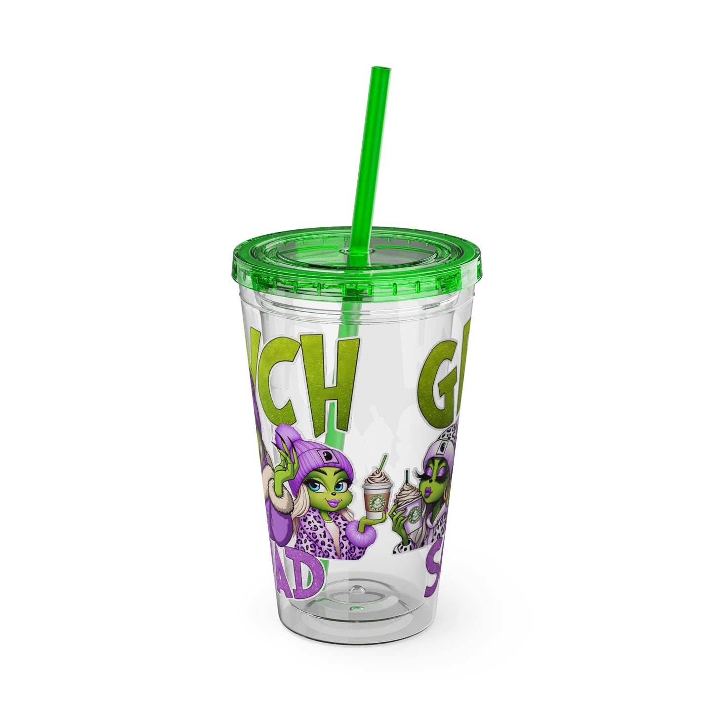 Grinch Squad 16oz Tumbler with Straw — Holiday Party Drink Cup