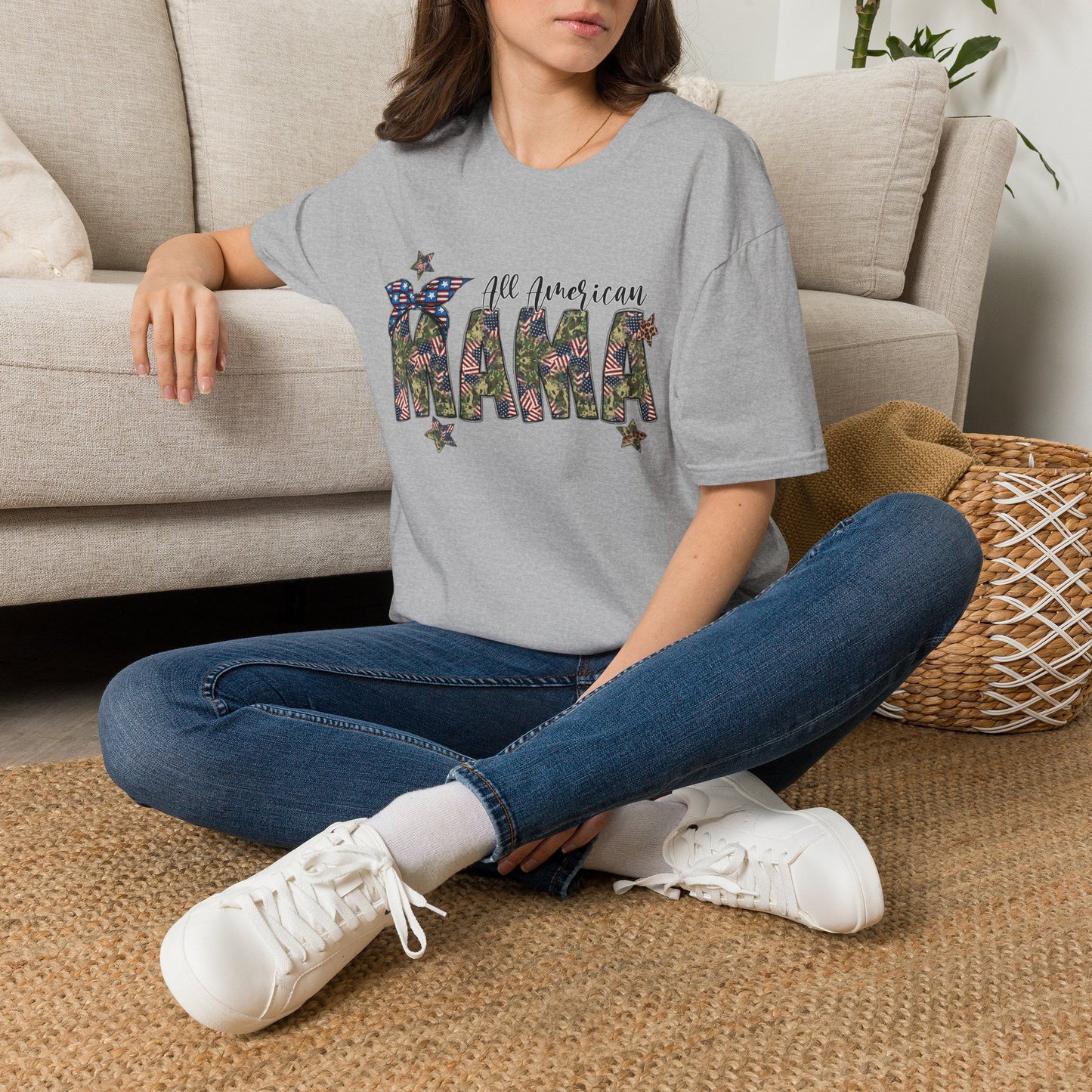 All American Mama T-Shirt — Patriotic Floral USA Mom Tee