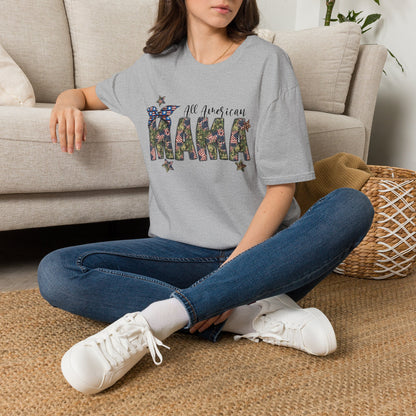 All American Mama T-Shirt — Patriotic Floral USA Mom Tee