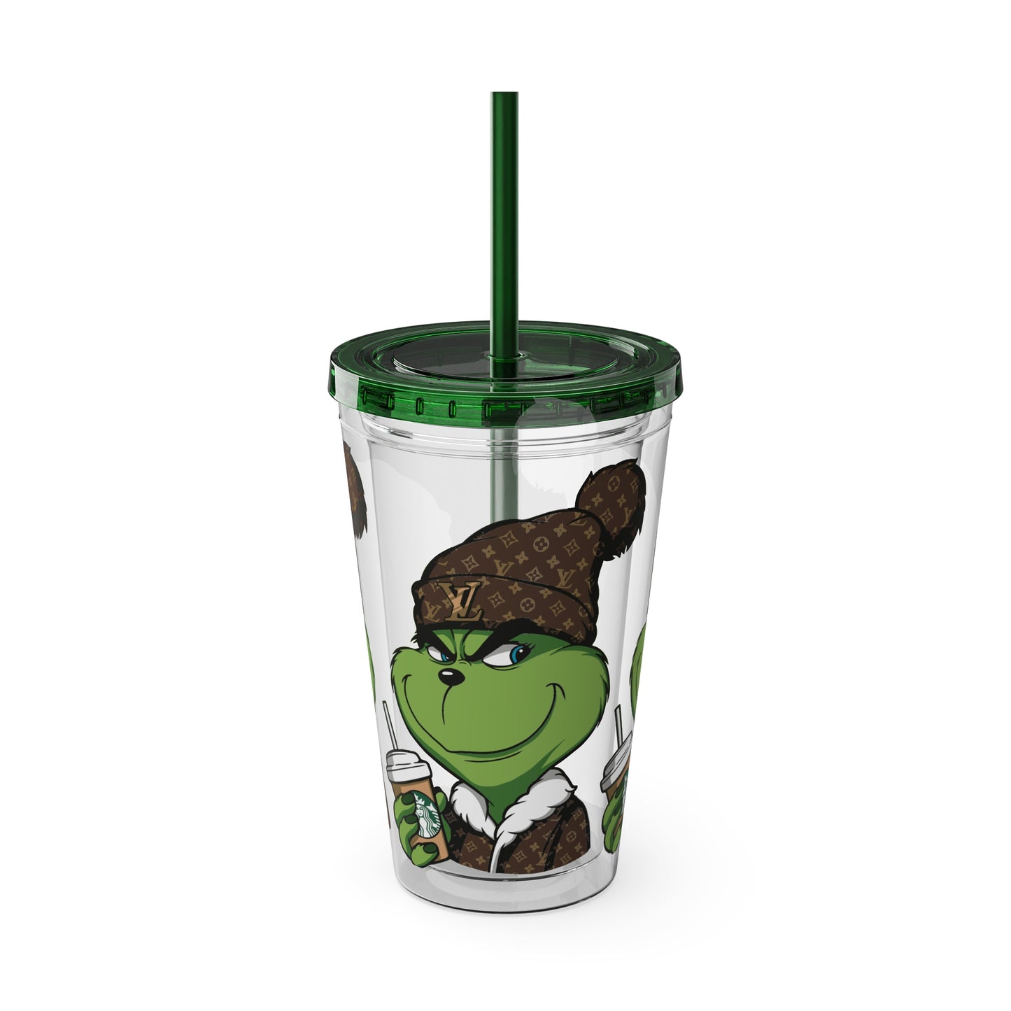 Grinch Streetwear 16oz Tumbler with Straw — Luxury Beanie Design