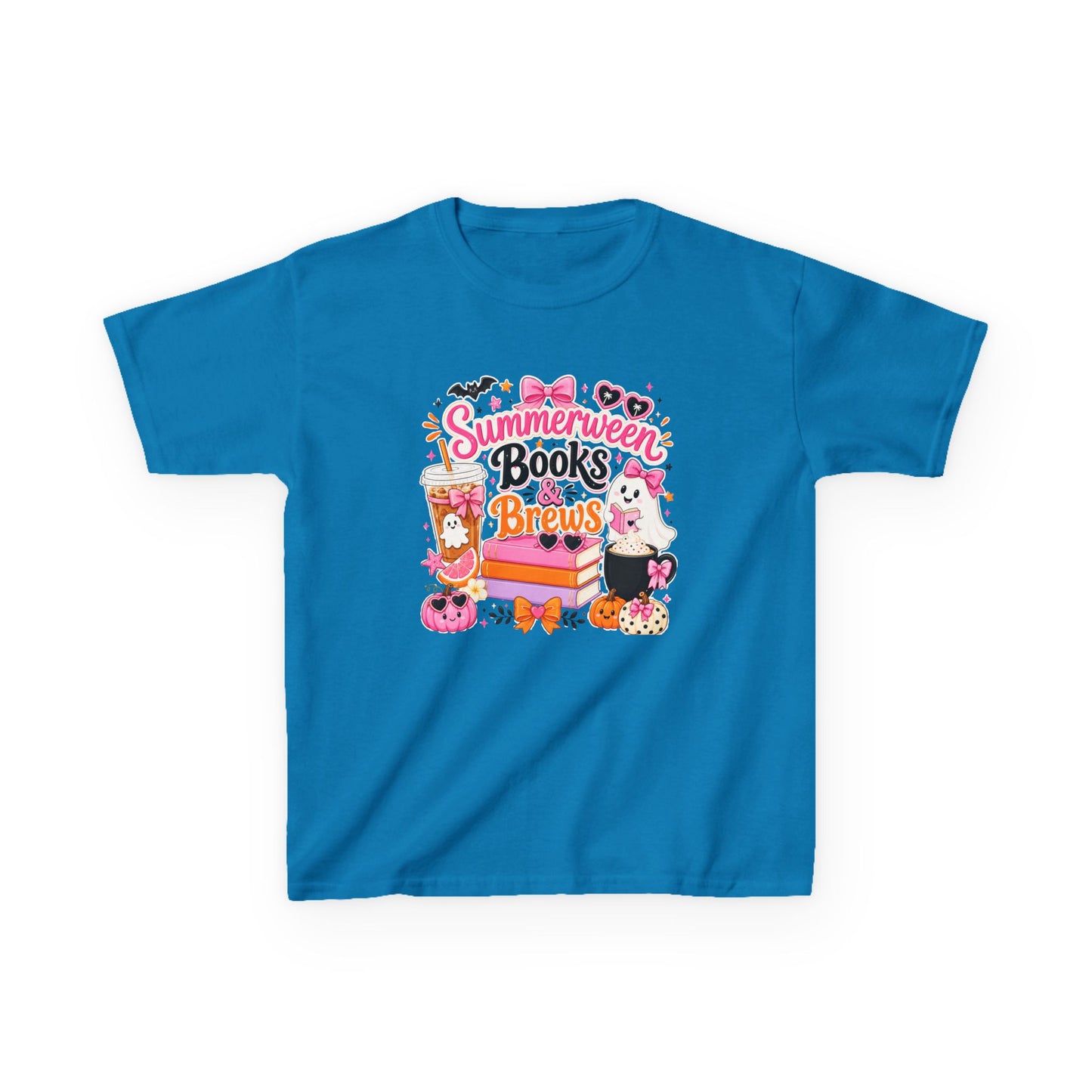 Kids Tee — "Summerween Books & Brew" Cute Halloween Reading Shirt