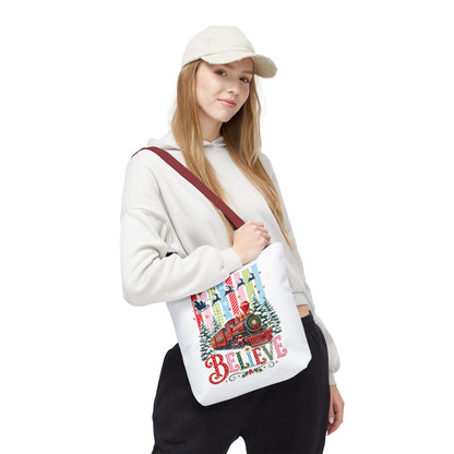 Believe Christmas Tote Bag — Vintage Holiday Train Gift Tote