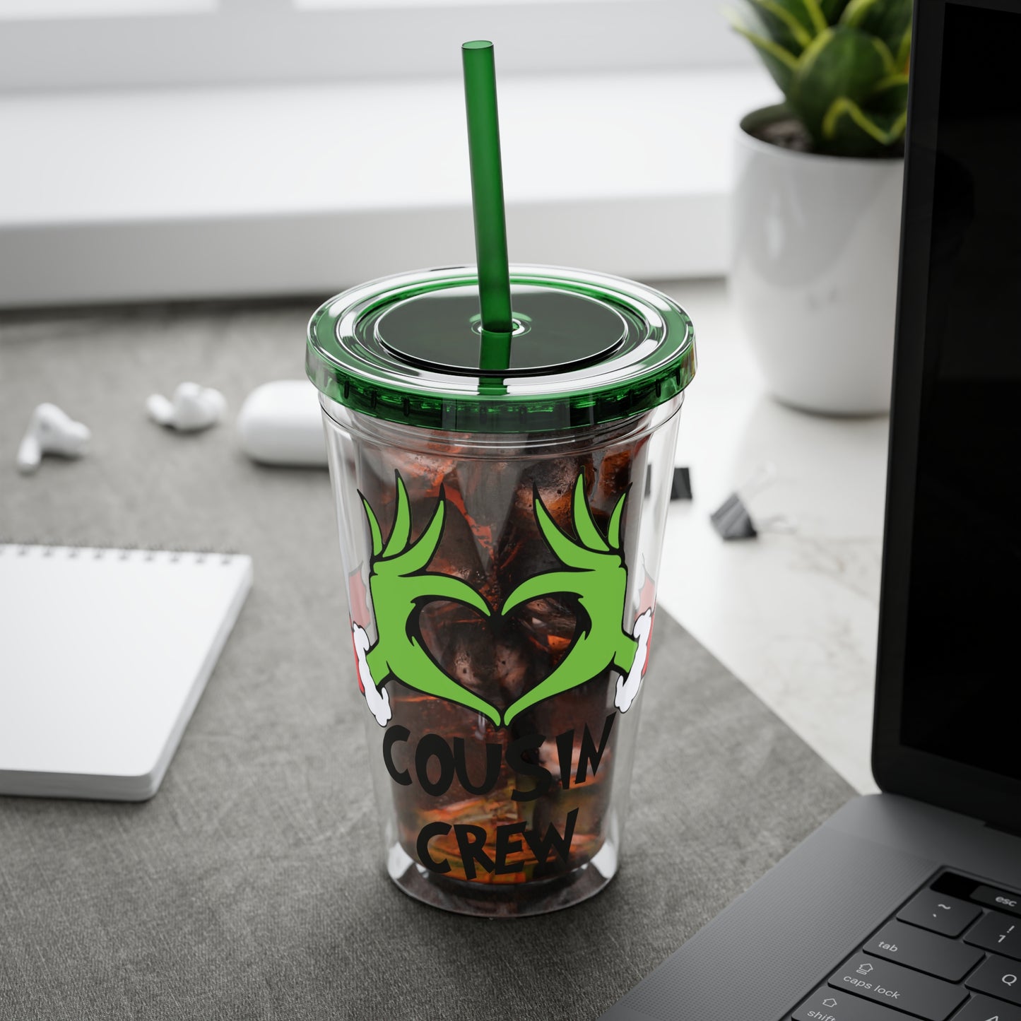 Tumbler — Cousin Crew Holiday Grinch Hands 16oz Straw Cup