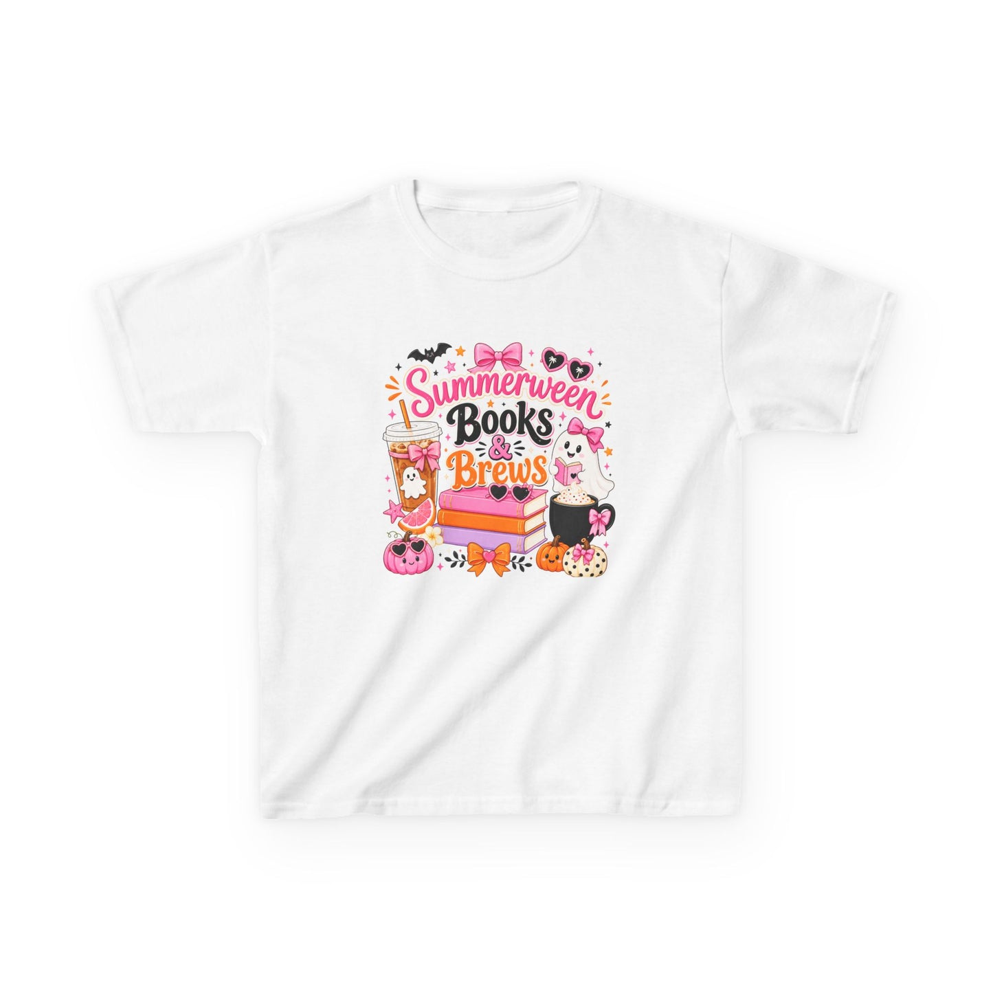 Kids Tee — "Summerween Books & Brew" Cute Halloween Reading Shirt