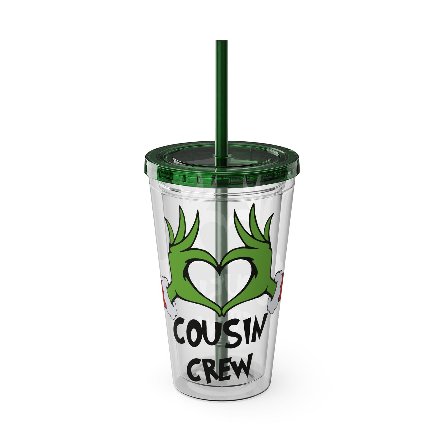 Tumbler — Cousin Crew Holiday Grinch Hands 16oz Straw Cup