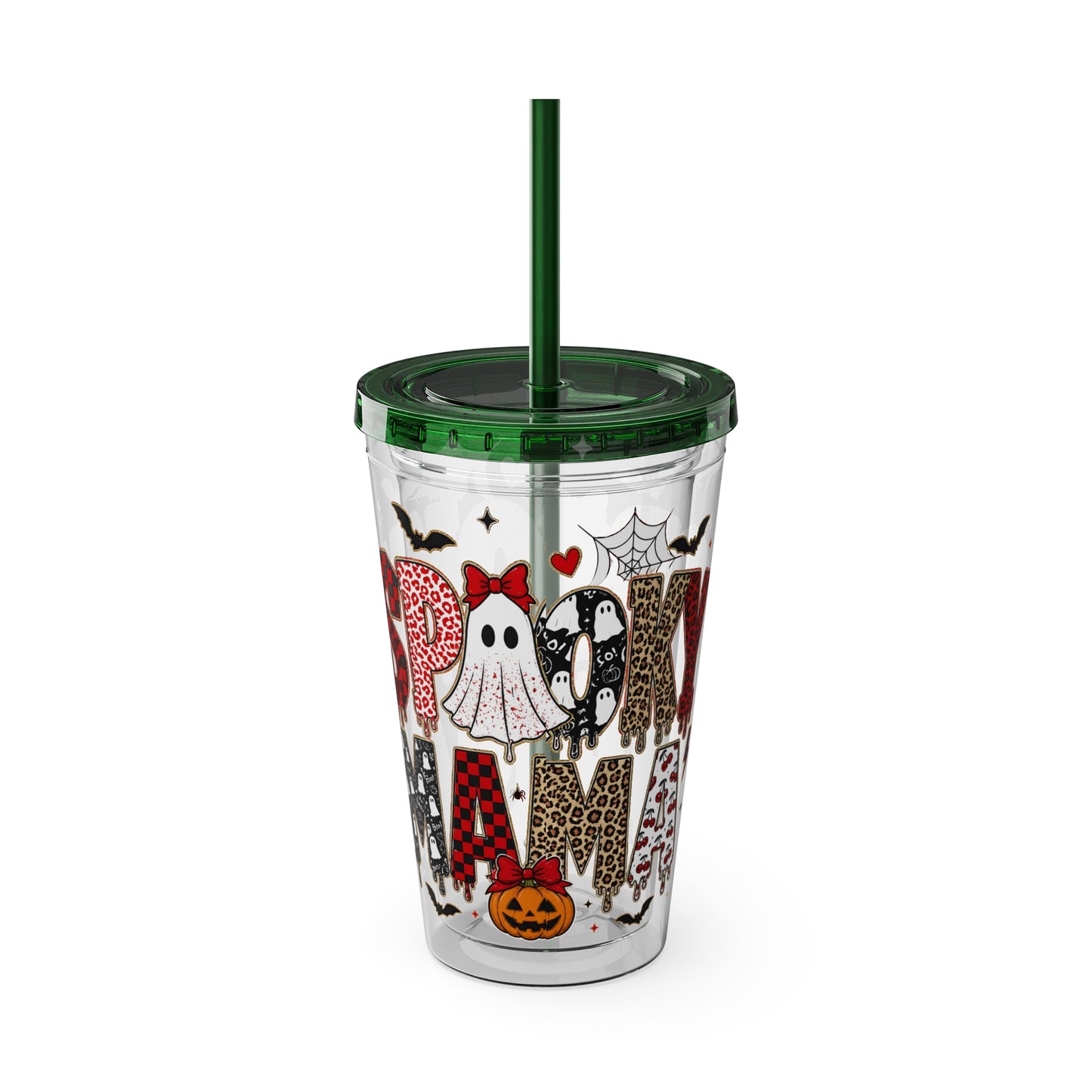 Halloween Mama 16oz Straw Tumbler – Cute Ghost & Pumpkin Party Drink Cup
