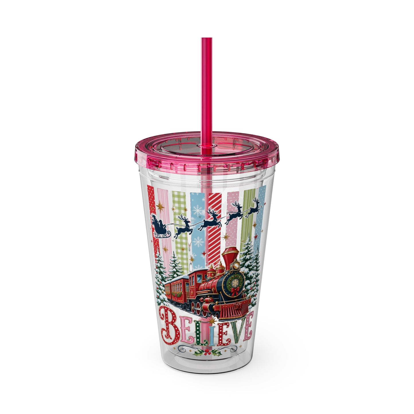 Believe Holiday Tumbler — Christmas Train 16oz Straw Cup