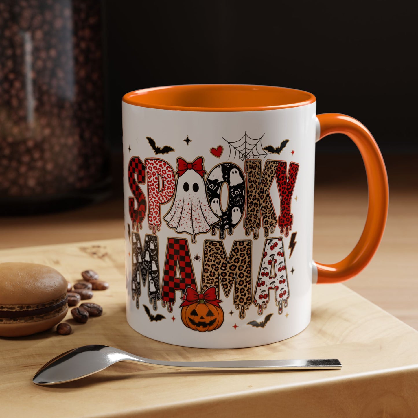 Spooky Mama Accent Coffee Mug — Halloween Ghost Pumpkin 11/15oz