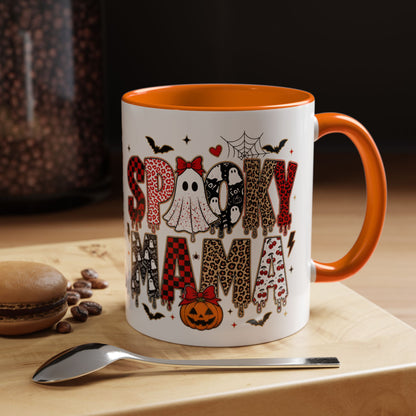 Spooky Mama Accent Coffee Mug — Halloween Ghost Pumpkin 11/15oz