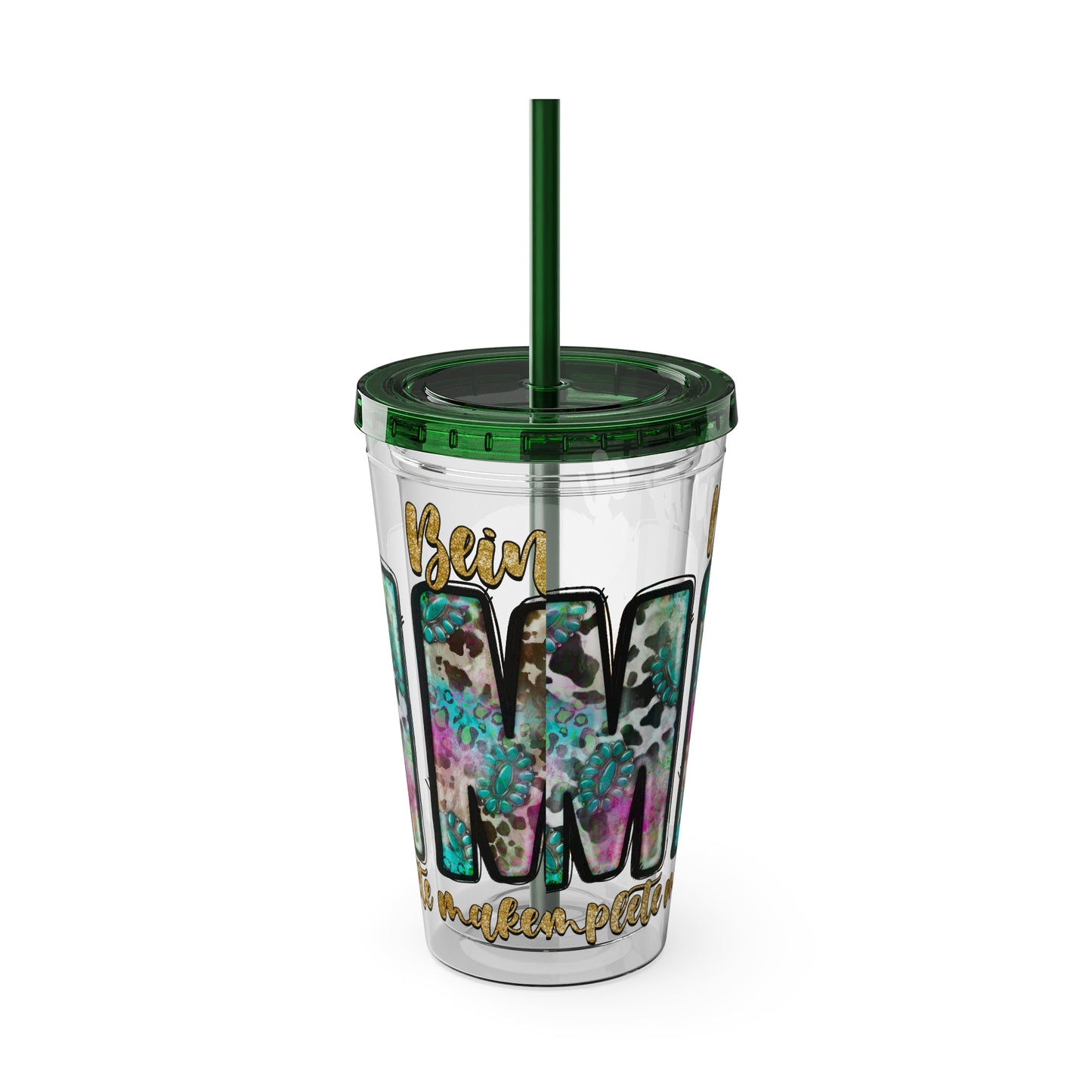 16oz Tumbler with Straw - "Being You" Floral Skull Cold Drink Cup Sunsplash Skull & Sunflower