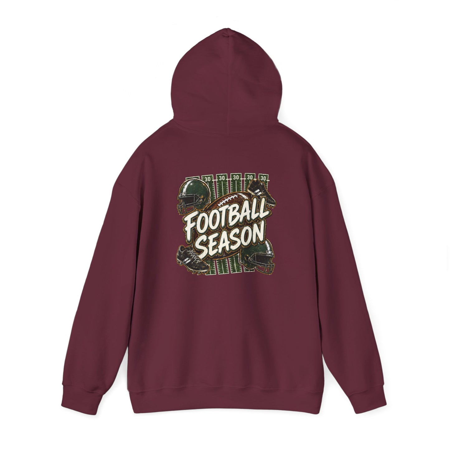 Football Season Hoodie — Vintage Helmets & Plaid Back Graphic