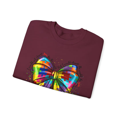 Rainbow Puzzle Bow Sweatshirt — Autism Awareness Crewneck