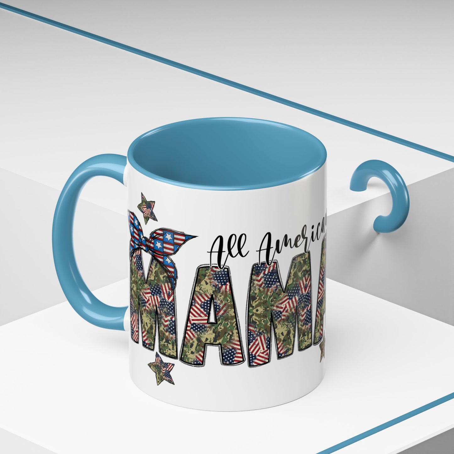 Mama Accent Coffee Mug — All American Patriotic Floral Flag Design (11/15 oz)