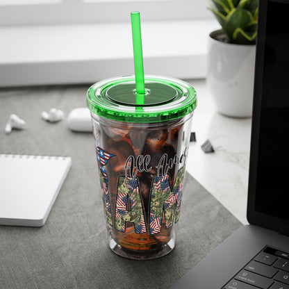 Patriotic Mama 16oz Tumbler with Straw — All American Floral Flag Design