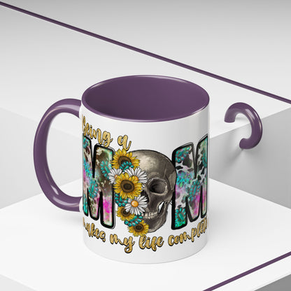 Coffee Mug — 'Being a Mom' Floral Skull Accent Mug (11/15oz)