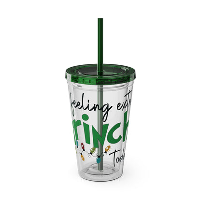 Grinch Quote Tumbler - 16oz Clear Straw Cup (Feeling Extra Grinchy)
