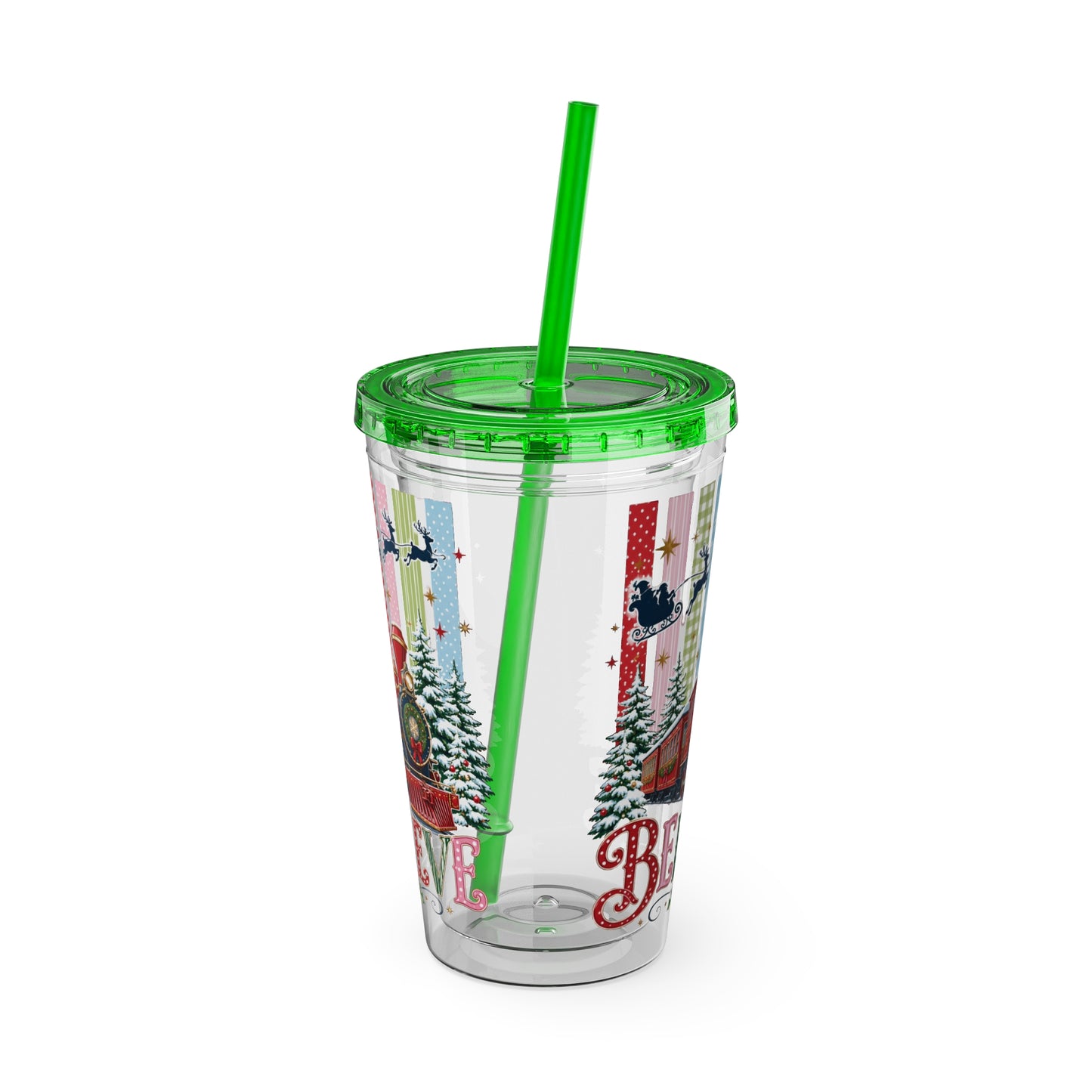 Believe Holiday Tumbler — Christmas Train 16oz Straw Cup