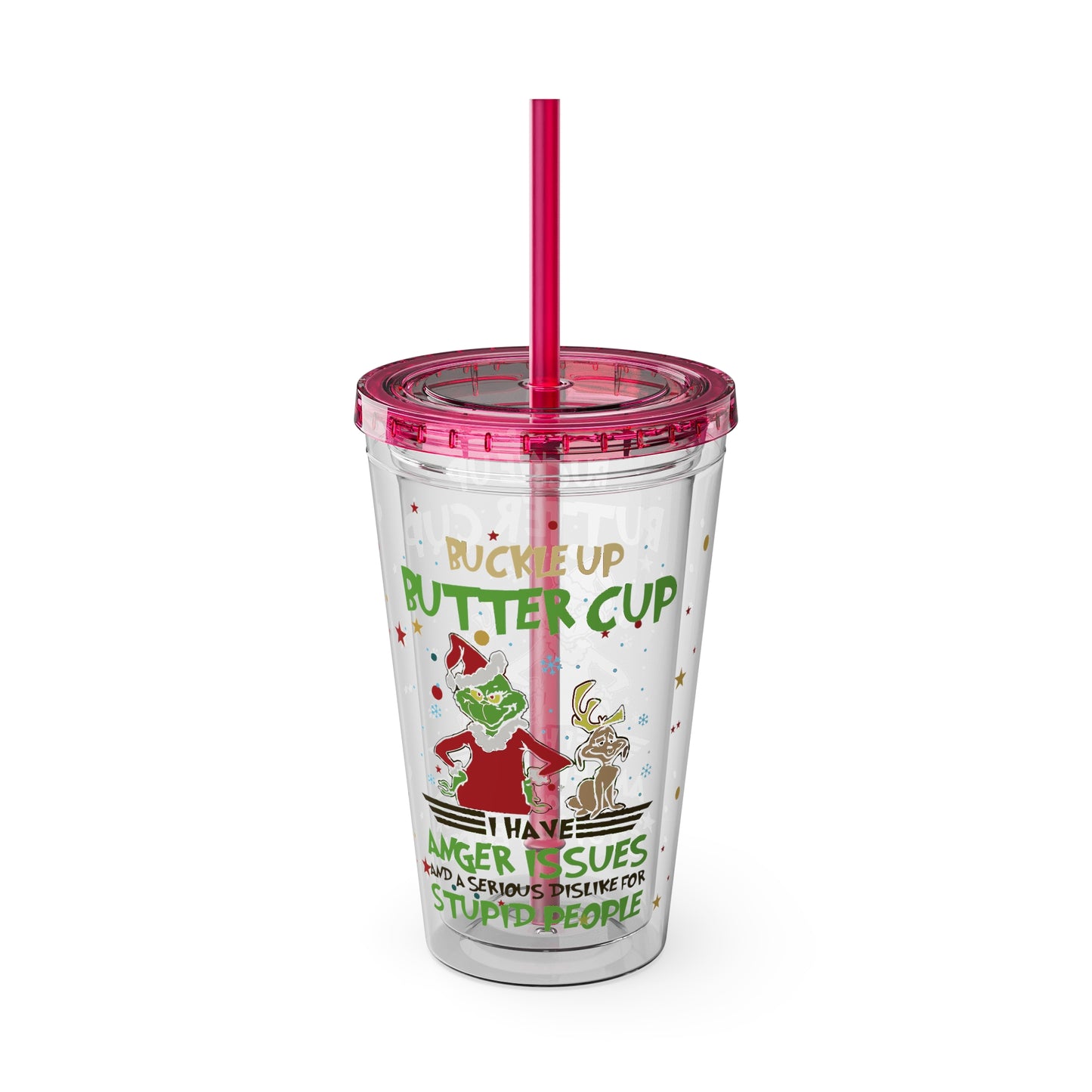 16oz Tumbler with Straw — 'Buckle Up Buttercup' Grinch Holiday Travel Cup