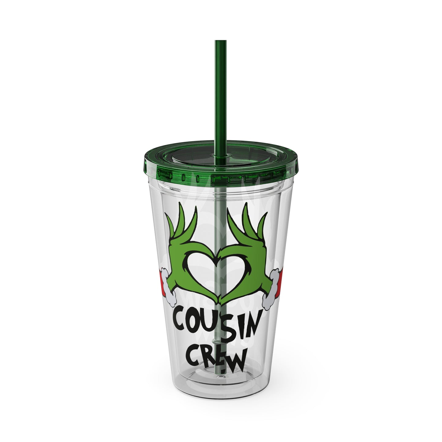 Tumbler — Cousin Crew Holiday Grinch Hands 16oz Straw Cup
