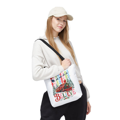 Believe Christmas Tote Bag — Vintage Holiday Train Gift Tote