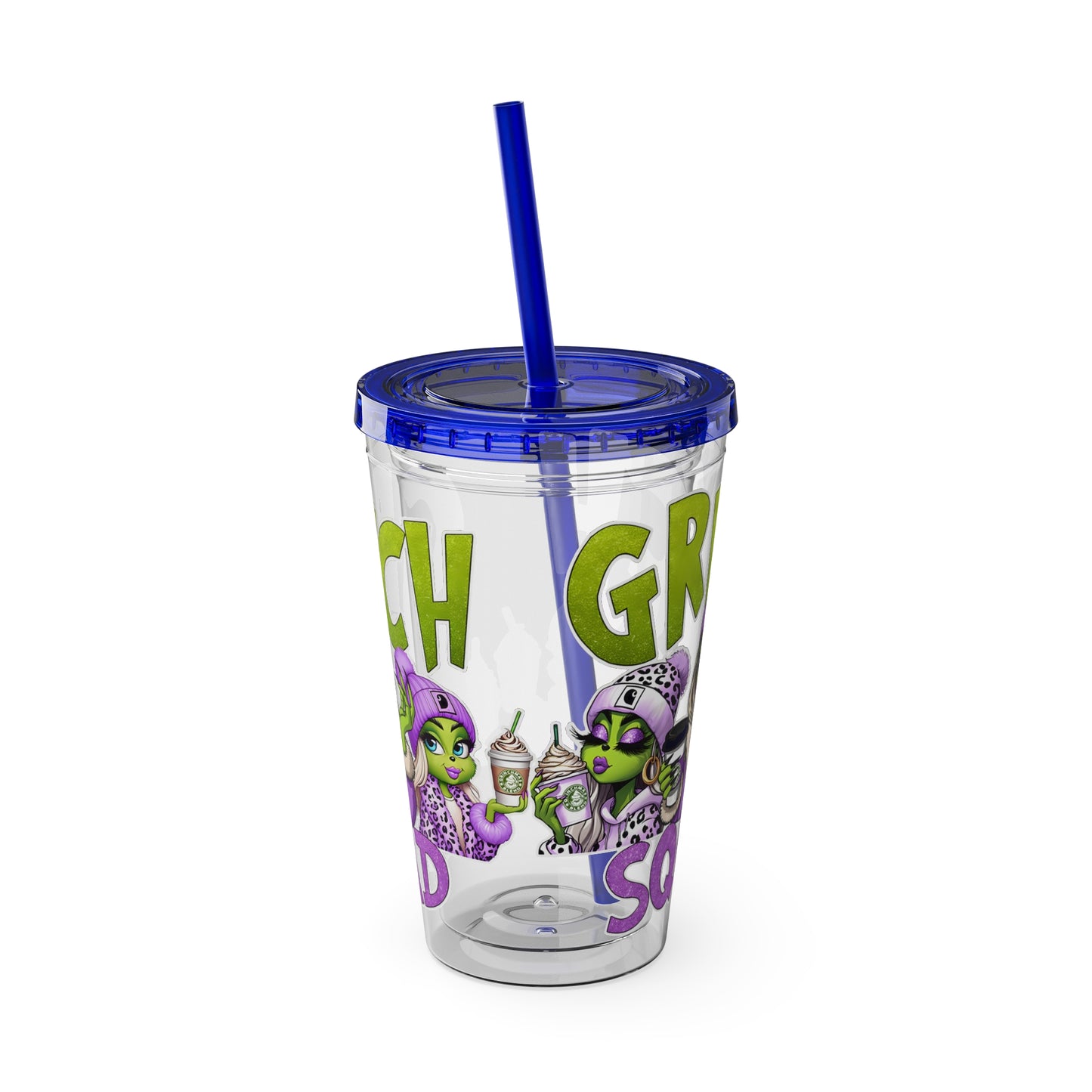 Grinch Squad 16oz Tumbler with Straw — Holiday Party Drink Cup