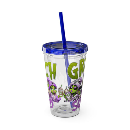 Grinch Squad 16oz Tumbler with Straw — Holiday Party Drink Cup