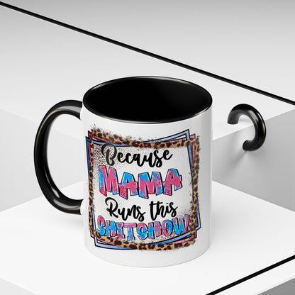 Mama Runs This Shitshow Accent Coffee Mug — Leopard & Watercolor Mom Gift (11/15oz)