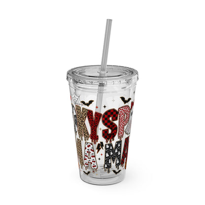 Halloween Mama 16oz Straw Tumbler – Cute Ghost & Pumpkin Party Drink Cup