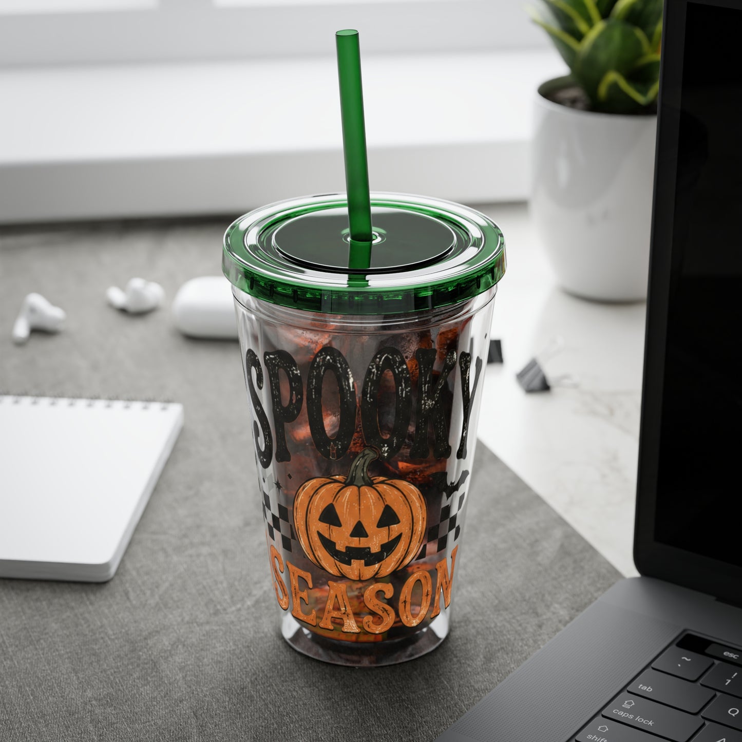 Spooky Season 16oz Tumbler with Straw — Halloween Pumpkin Travel Cup