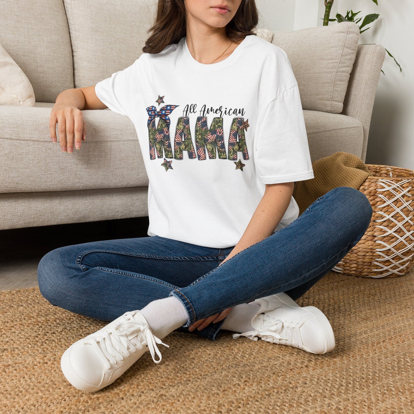 All American Mama T-Shirt — Patriotic Floral USA Mom Tee