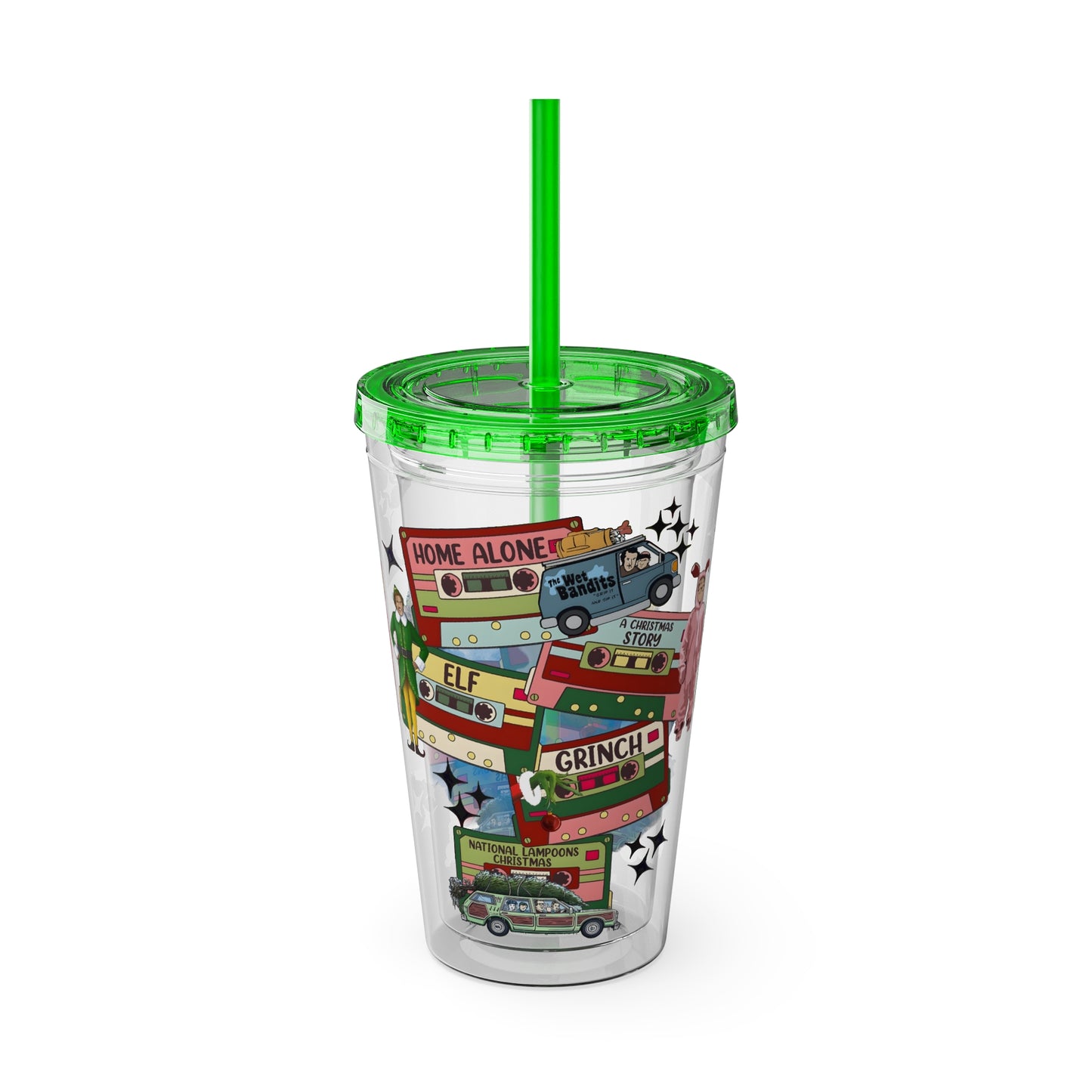 Holiday Movie Vans 16oz Tumbler with Straw – Christmas Classics Design (Home Alone, Elf, Grinch)