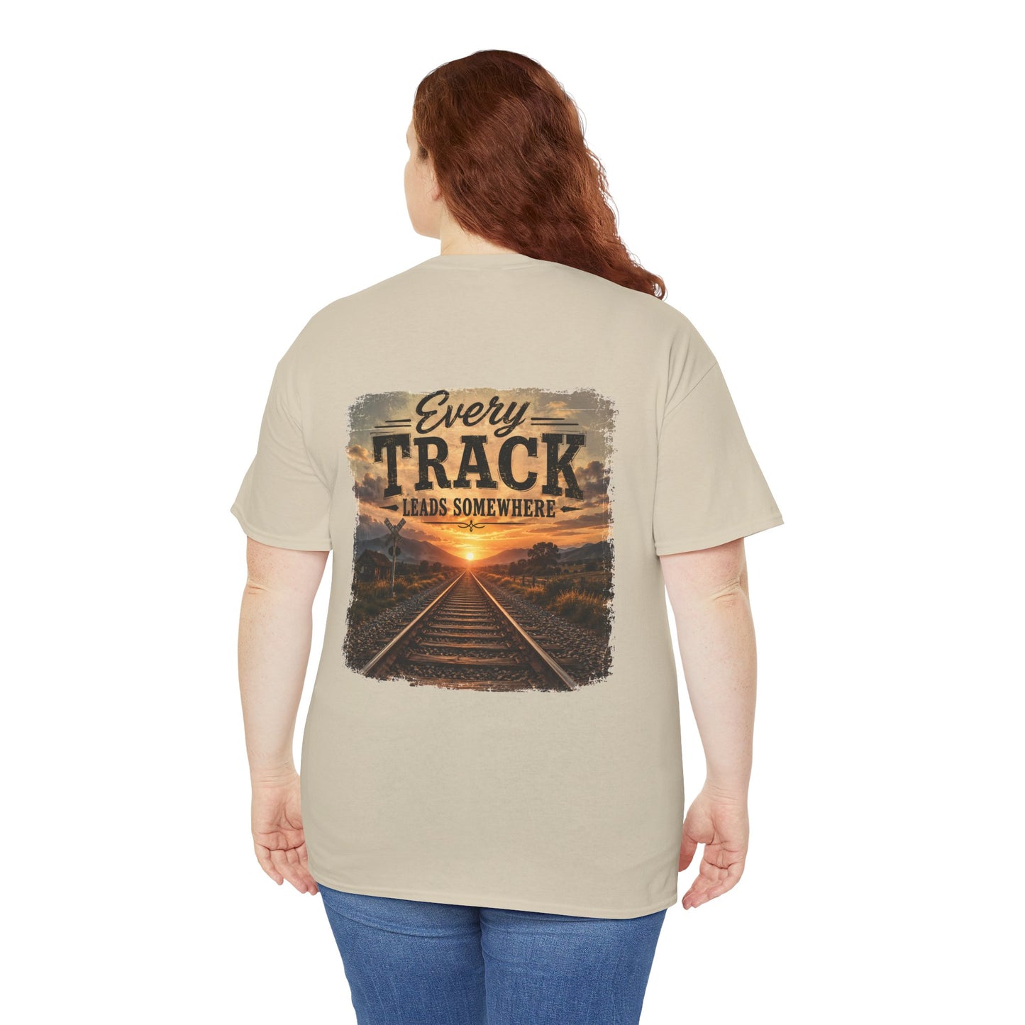 "Every Track Leads Somewhere" Sunset Railroad Graphic Tee