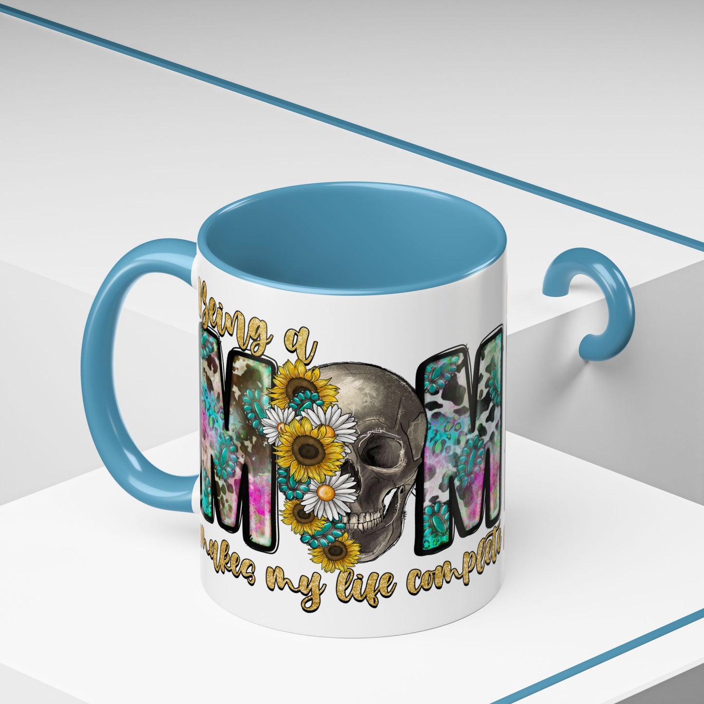 Coffee Mug — 'Being a Mom' Floral Skull Accent Mug (11/15oz)