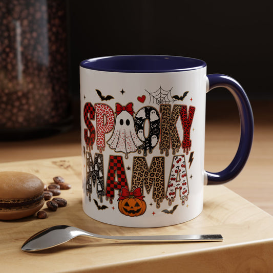 Spooky Mama Accent Coffee Mug — Halloween Ghost Pumpkin 11/15oz